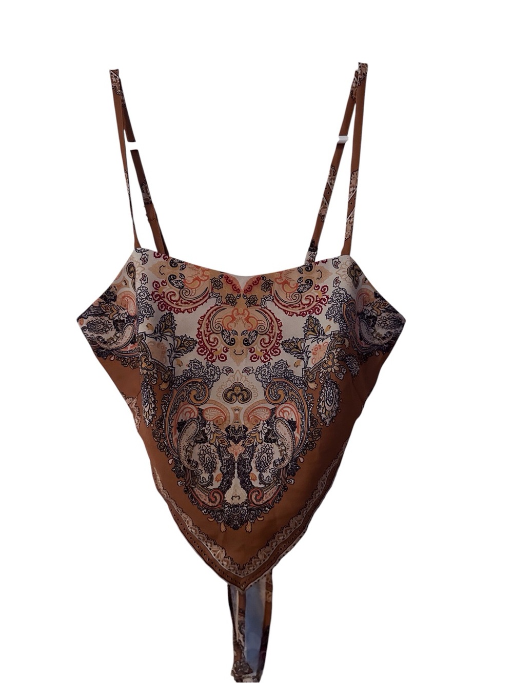 SHEIN Brown & Cream Paisley Handkerchief Tank Top